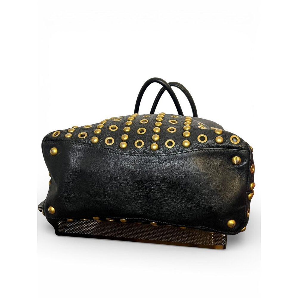 Miu Miu Vitello Studded Leather Tote Shoulder Handbag in Black - Picture 4 of 10